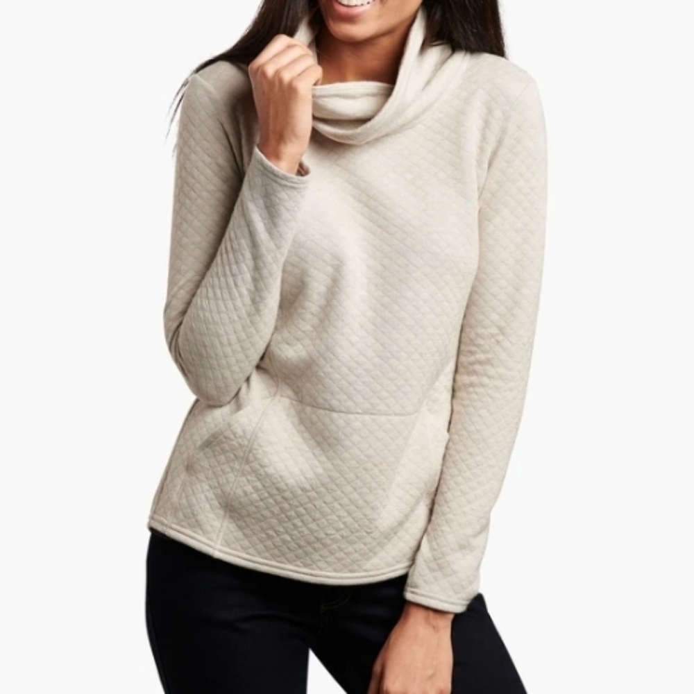 Kuhl Quilted Cowl Neck Pullover Hoodie in Light Beige